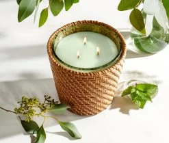 Rattan Wild Mint & Eucalyptus 3-Wick Candle -Candle Fragrance Shop NESTNY RATTAN WELL ECS CAN 3W 3