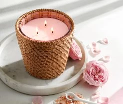 Rattan Himalayan Salt & Rosewater 3-Wick Candle -Candle Fragrance Shop NESTNY RATTAN WELL HSR CAN 3W 3