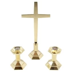 Hexagon Base Altar Cross & Candlesticks Set