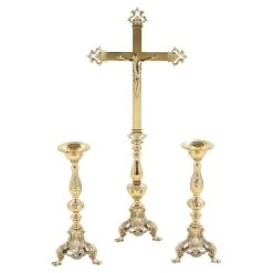 Ornate Altar Crucifix & Candlesticks Set