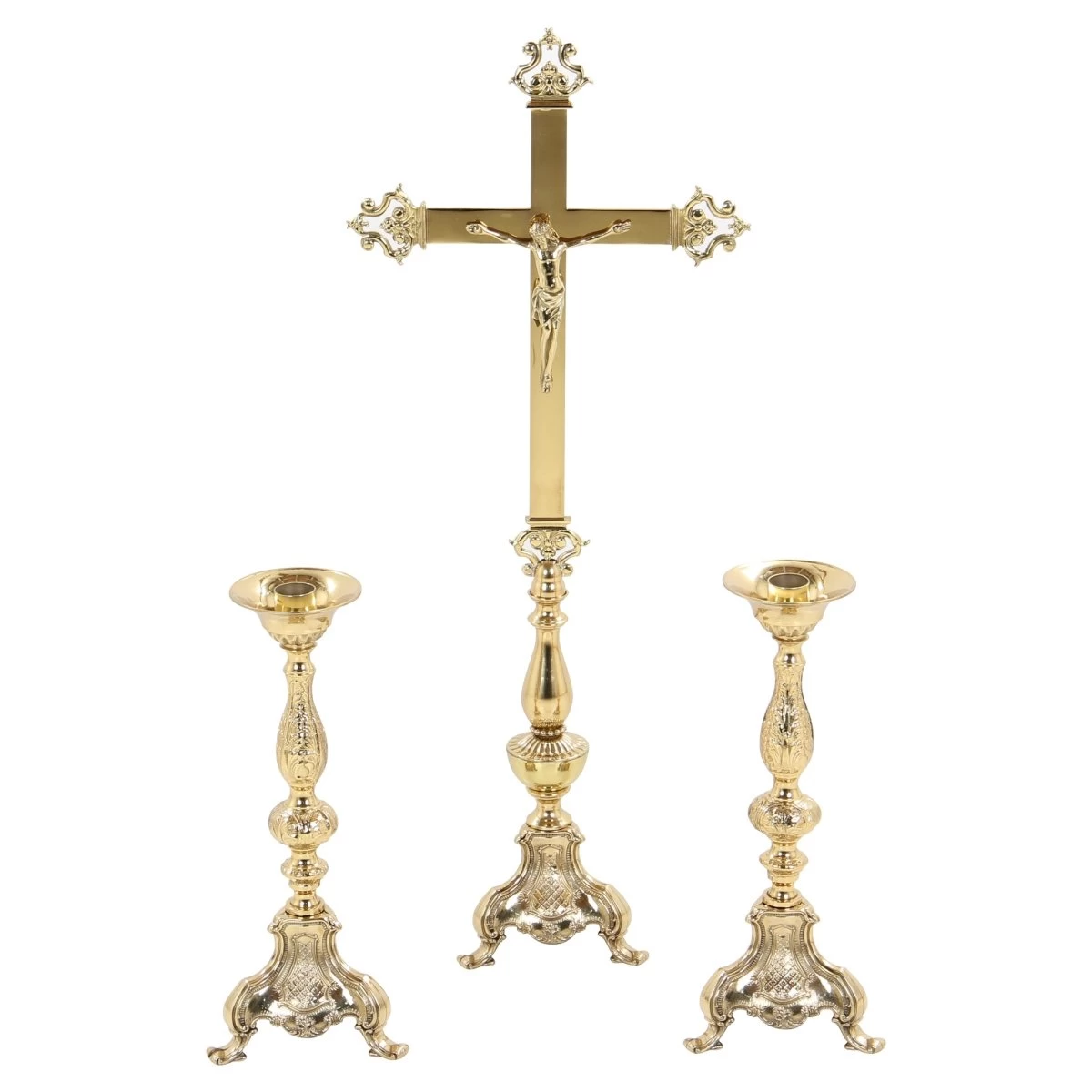 Ornate Altar Crucifix & Candlesticks Set 3 Ornate Altar Crucifix & Candlesticks Set